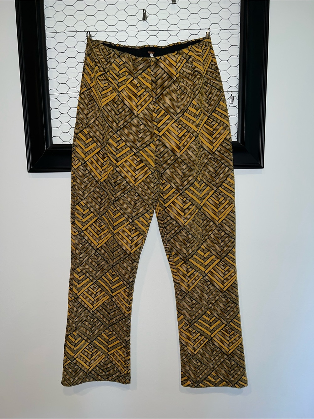 Free People Navy and Mustard Geometric Palazzo Pants